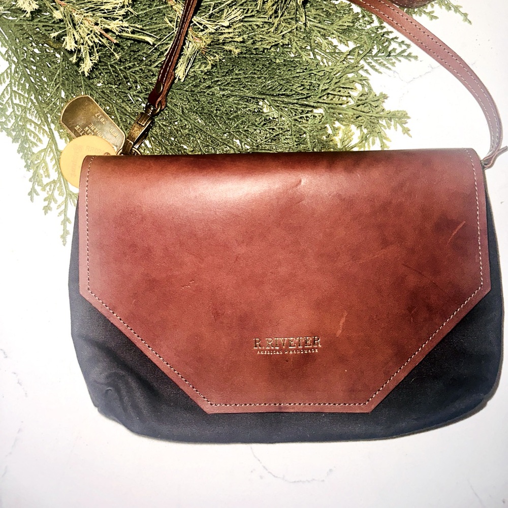 R.Riveter “Patton” Crossbody Purse (brown leather & black canvas)